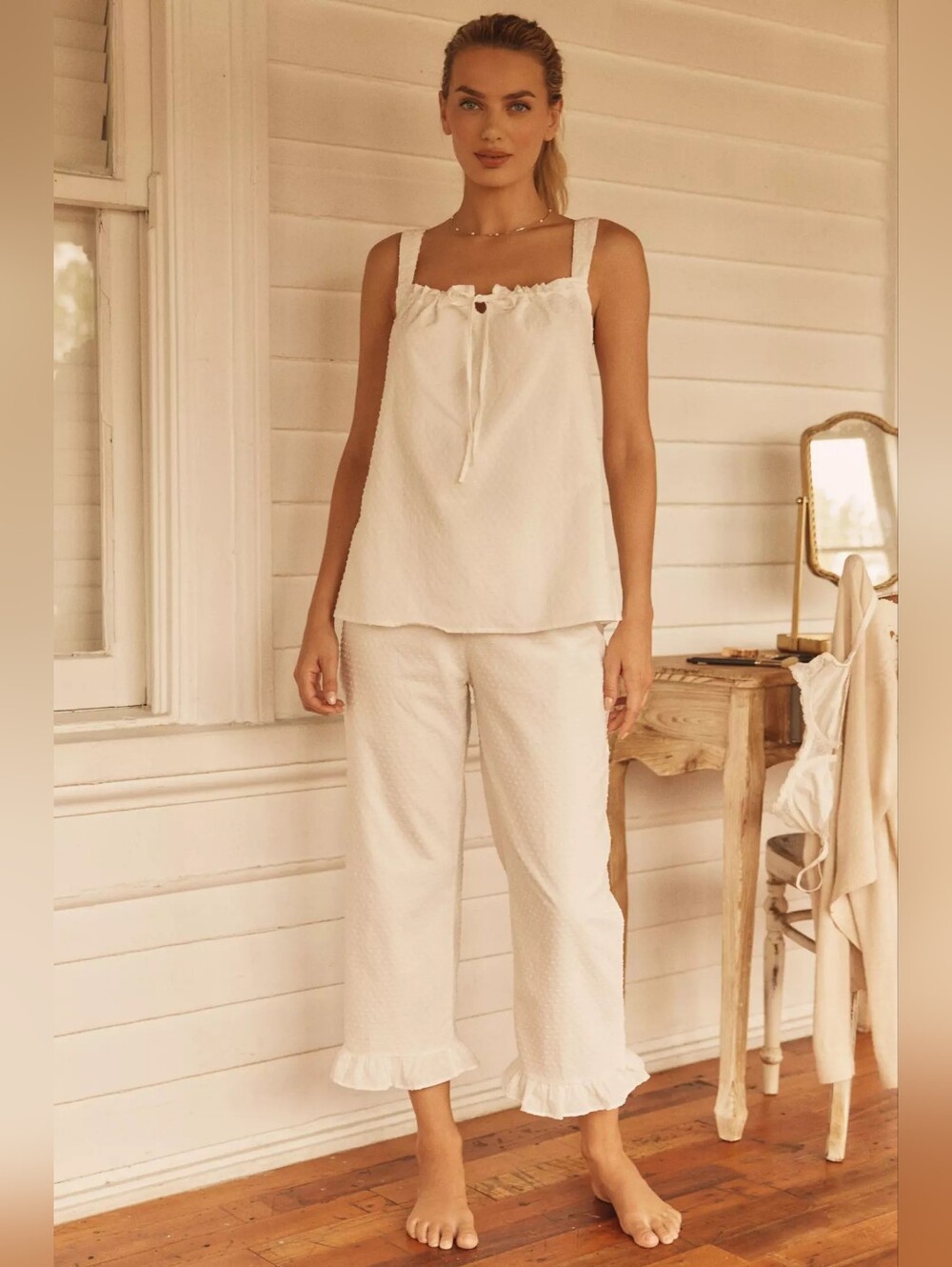 Waverles Swiss-Dot Tank & Shorts Pajama Set, XL Wedding Getting Ready Set